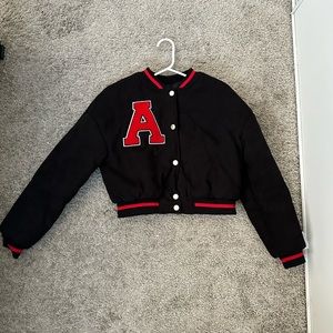 Black and red letterman jacket
